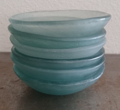 Rare 6 Hand Blown Glass Light Aqua Green Bowls 4.7'' Vintage