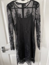 New Look Black long sleeve lace dress with slip size 8