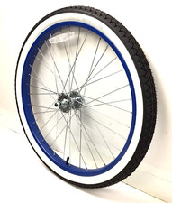 24" Bicycle Blue Front Wheel with 2.125" Whitewall Tire Beach Cruiser Bike #V58