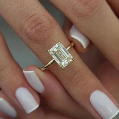 Emerald Cut Diamond Solitaire Engagement Ring 14K Yellow Gold