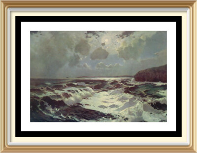 Original alte 1929 Vintage Lithographie JULIUS OLSSEN Kunstdruck THE REEF Seascape