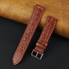 22mm Brown Crocodile Leather Watch Band Flat Real Crocodile Watch Strap Handmade