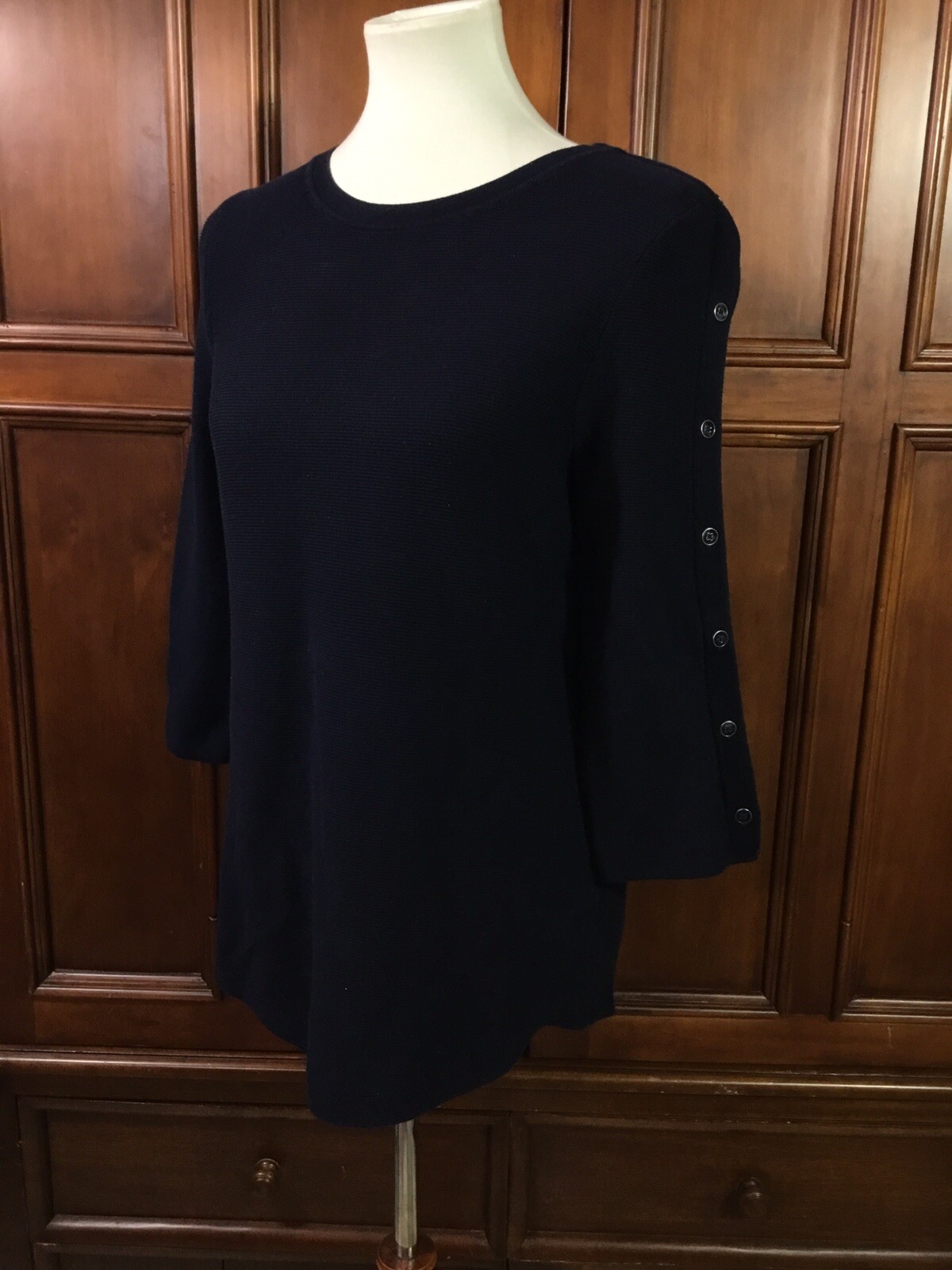 talbots solid navy buttons down left arm silver a… - image 1