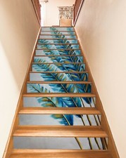 3D Blue Leaves 1373NA Stair Risers Decoration Photo Mural Vinyl Wallpaper Fay