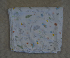 Angel Dear Blue Bird Baby Swaddle Blanket Flower Leaf Fern White Bamboo Floral