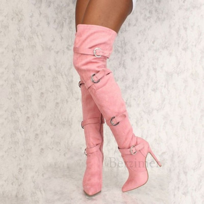pink flat thigh high boots