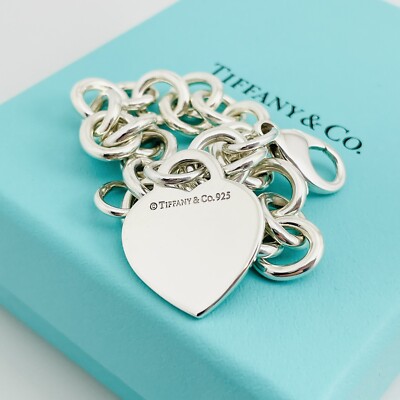 8” Return to Tiffany & Co Silver Heart Tag Charm Bracelet with