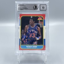 Patrick Ewing Signed 1986-87 Fleer #32 Rookie Card RC Beckett BAS 10 Auto HOF 98
