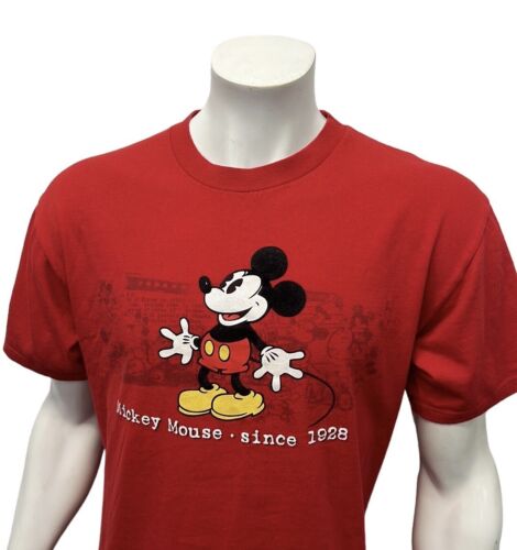 Vintage Disney World Red Mickey Mouse Graphic T-Shirt w/ Raised Printing Size LG - Picture 6 of 9