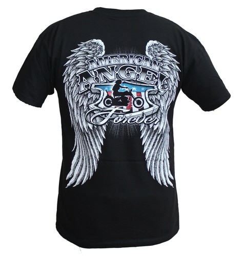 AMERICAN ANGEL FOREVER GIRL ON BIKE BLACK TEE SHIRT ALL SIZES T-SHIRT - TH1 - 第 1/2 張圖片