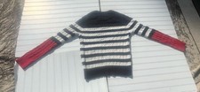 Tommy Hilfiger Men's M Cable-Knit Striped Crewneck Pullover Sweater Black Red