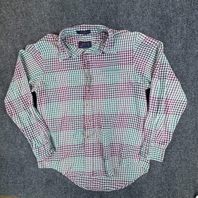 Arrow Shirt Men Large Multicolor Cotton Checkered Shirttail Hem Office Button Up