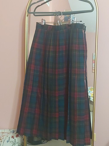 Edinburgh Traditional Green Tartan Wool Kilt Pleated Skirt Size 14
