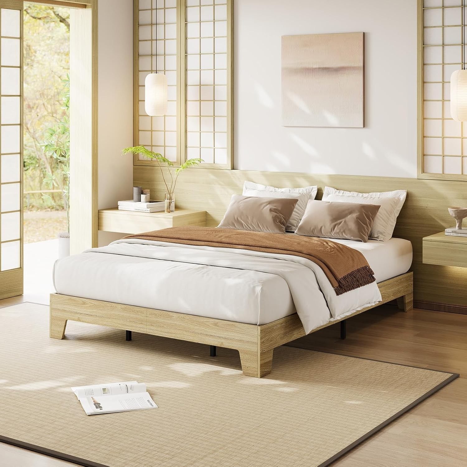 Wood Platform Bed Frame Minimalist Bedroom Furniture