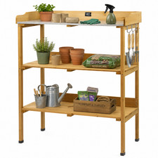 KCT 3 TIER POTTING TABLE BENCH FOR OUTDOOR GARDEN GREENHOUSE SHED WOODEN STATION