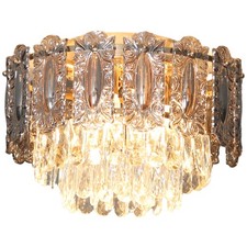 HOMCOM Vintage Ceiling Light with Dual Crystal and Smoke Glass Shade, Gold
