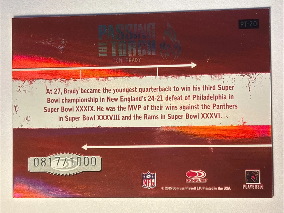 2005 Donruss Elite Passing The Torch Red PT20 Tom Brady Patriot GOAT &18/1000!! - Image 2 of 2
