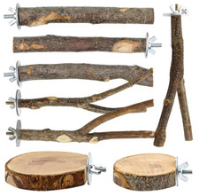 8PCS Natural Wood Bird Perches, Multi-Branch Stand for Small Parrots  Budgies