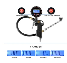 CZC AUTO Digital Tire Inflator Gauge LED Display Dual Head Chuck Hose MNPT