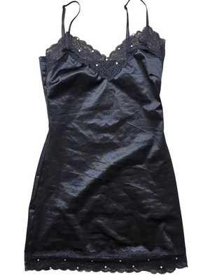 Body Rage Y2K Mini Slip Dress Small Black Rhinestone Coquette Vampy Dark Romance