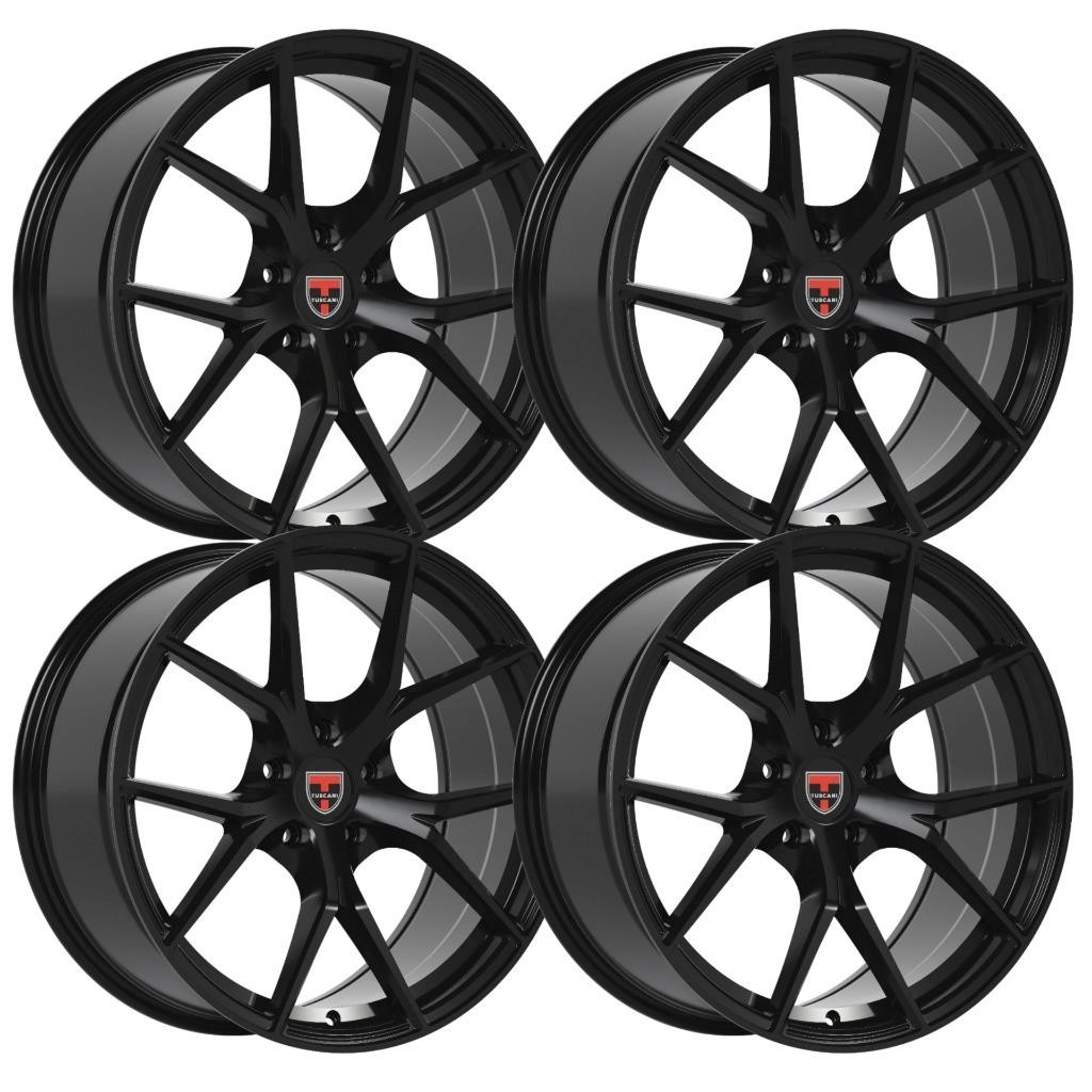 (Set-4) Tuscani 205 18x8 5x114.3/5x4.5 40mm Gloss Black wheels rims 18 Inch