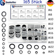 165tlg Dichtungen Gummilippe M6-M24 Bonded Hydraulik Dichtringe Sortiment Set