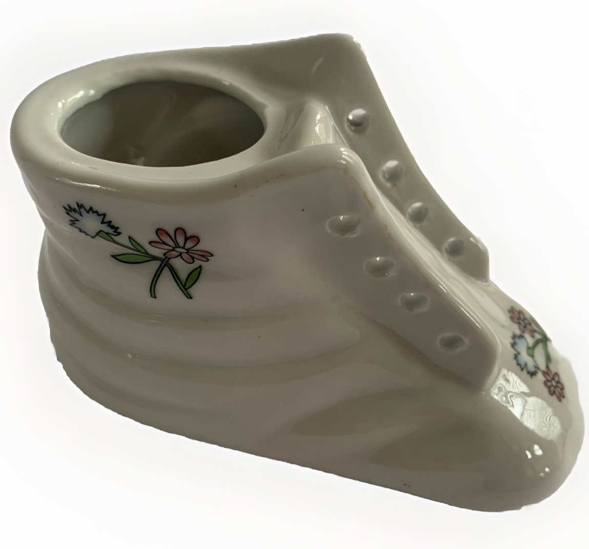 VTG Ceramic Baby Bootie Picture Frame Trinket Planter Felt Bottom Taiwan Unisex