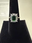 Vintage Emerald Princess Halo Ring-925 Sterling Silver-Size 7.5