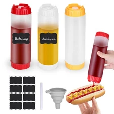3pcs Inverted Squeeze Bottles Leakproof Refillable Condiment Dispensers 24oz