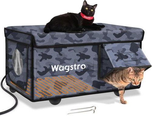 Wagstro Heated Outdoor Cat Shelter, Waterproof, Quick Assembly, Black Camo