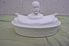White Milk Glass Covered Candy Dish Admiral George Dewey Circa 1899