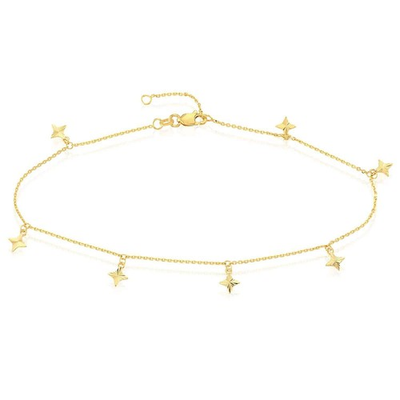 #ad #ad 14K Yellow Gold Cable Fluted North Star Charm Anklet Solid Links 9 10quot; Adjust $790.02
