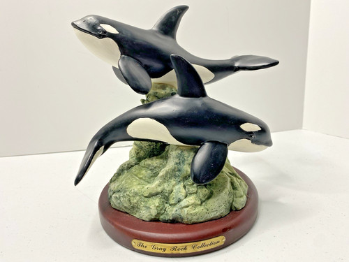 Beautiful Porcelain Orcas Sculpture Collectible "The Gray Rock Collection" A++