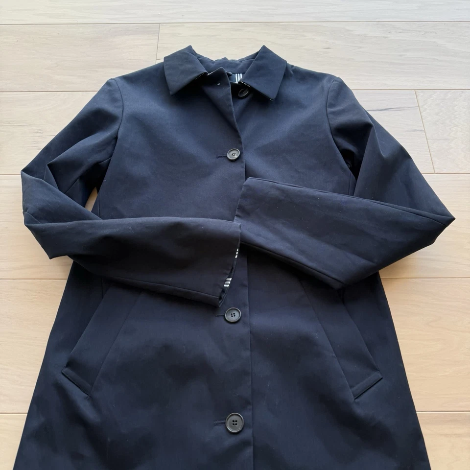 Gabardina Brooks Brothers negra polar para mujer S azul marino forro a rayas Nueva York Foto 4 de 4