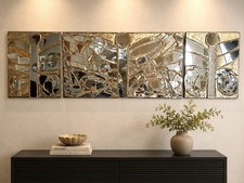 Gold Abstract 3-panel Handcrafted One-of-a-kind Mixed Media Mirror Wall Art