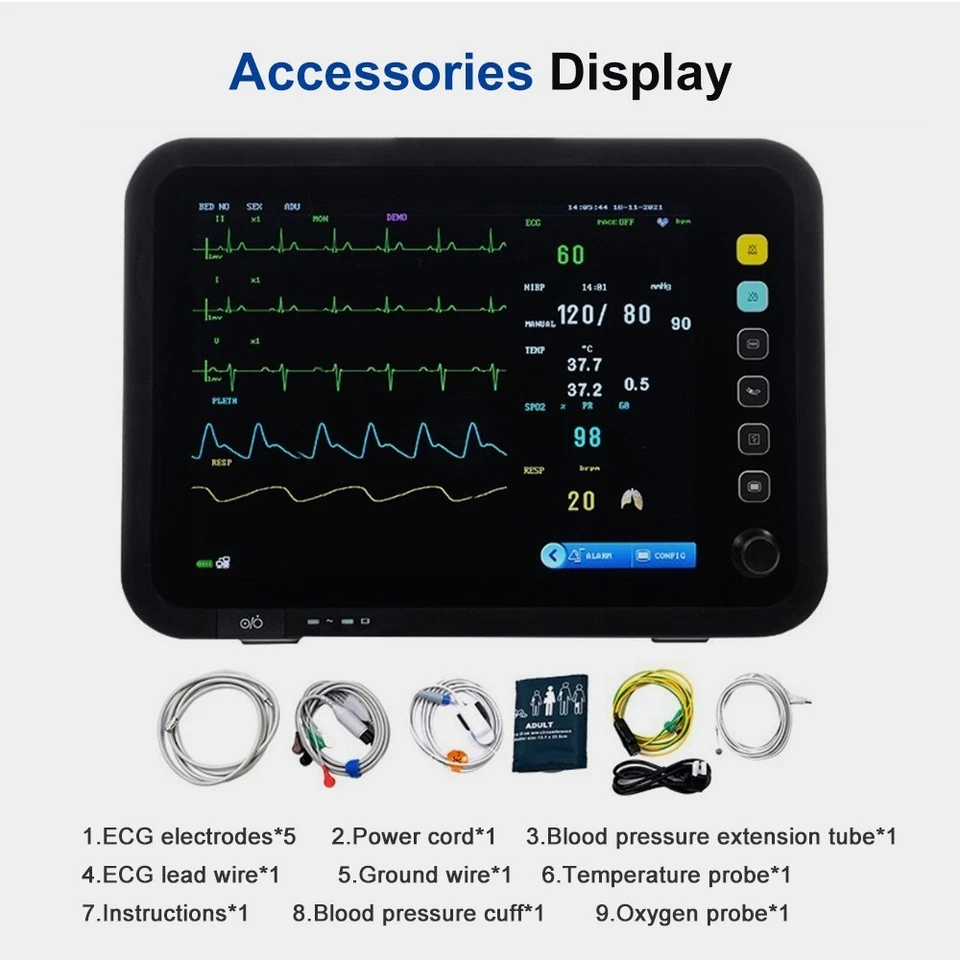 12-Inch Patient Vital Signs Monitor Multi-Parameter ECG/NIBP/TEMP/RESP/SPO2/PR - Image 3 of 4