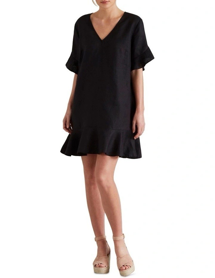 Seed Heritage 6 Black Linen Flutter Sleeve Mini Dress Relaxed Lightweight Office