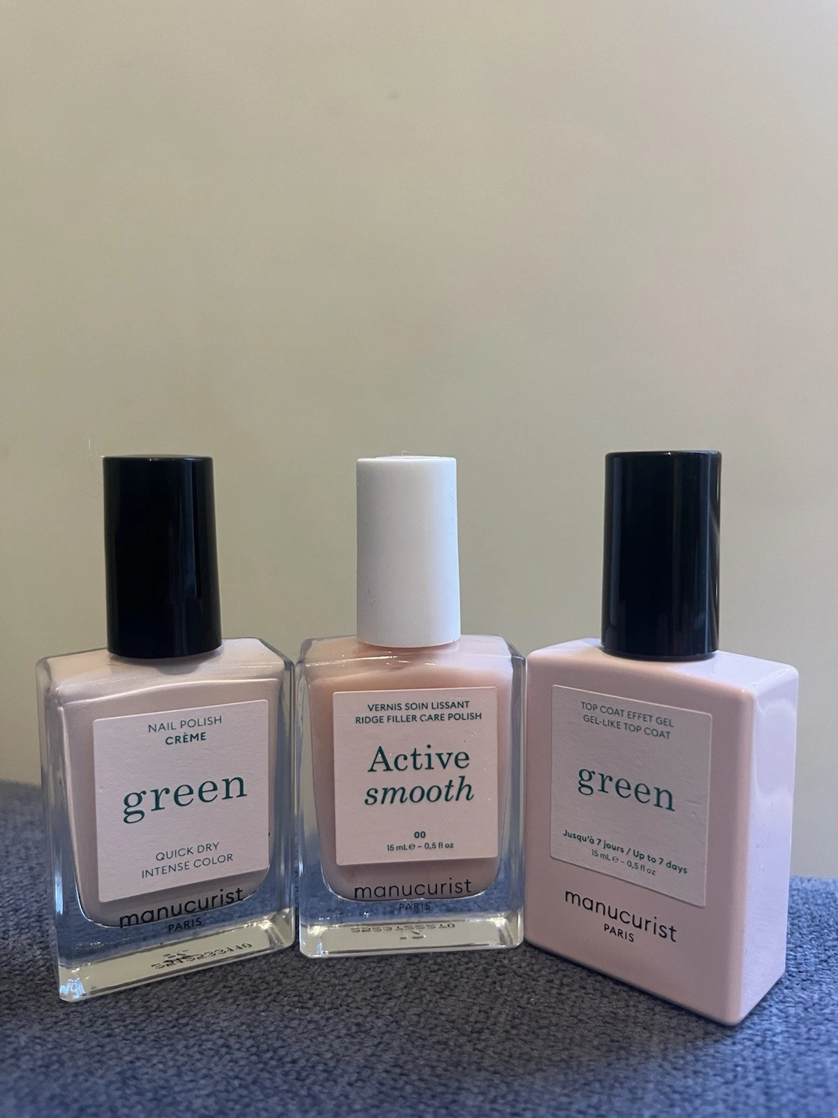 New Manucurist Paris Trio-crème Green Nail Polish/ridge Filler&gel Like Top Coat