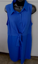 Nine West blue sleeveless button up dress w waist tie women sz L
