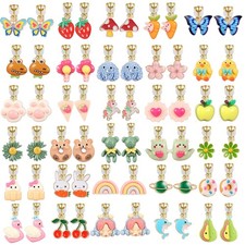 30 Pairs Cartoon Clip On Earrings for Girls, Adjustable multicolor