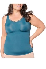 Evelyn Bobbie Women's Lace Trim V-Neck Seamless Bra Cami Deep Tide
