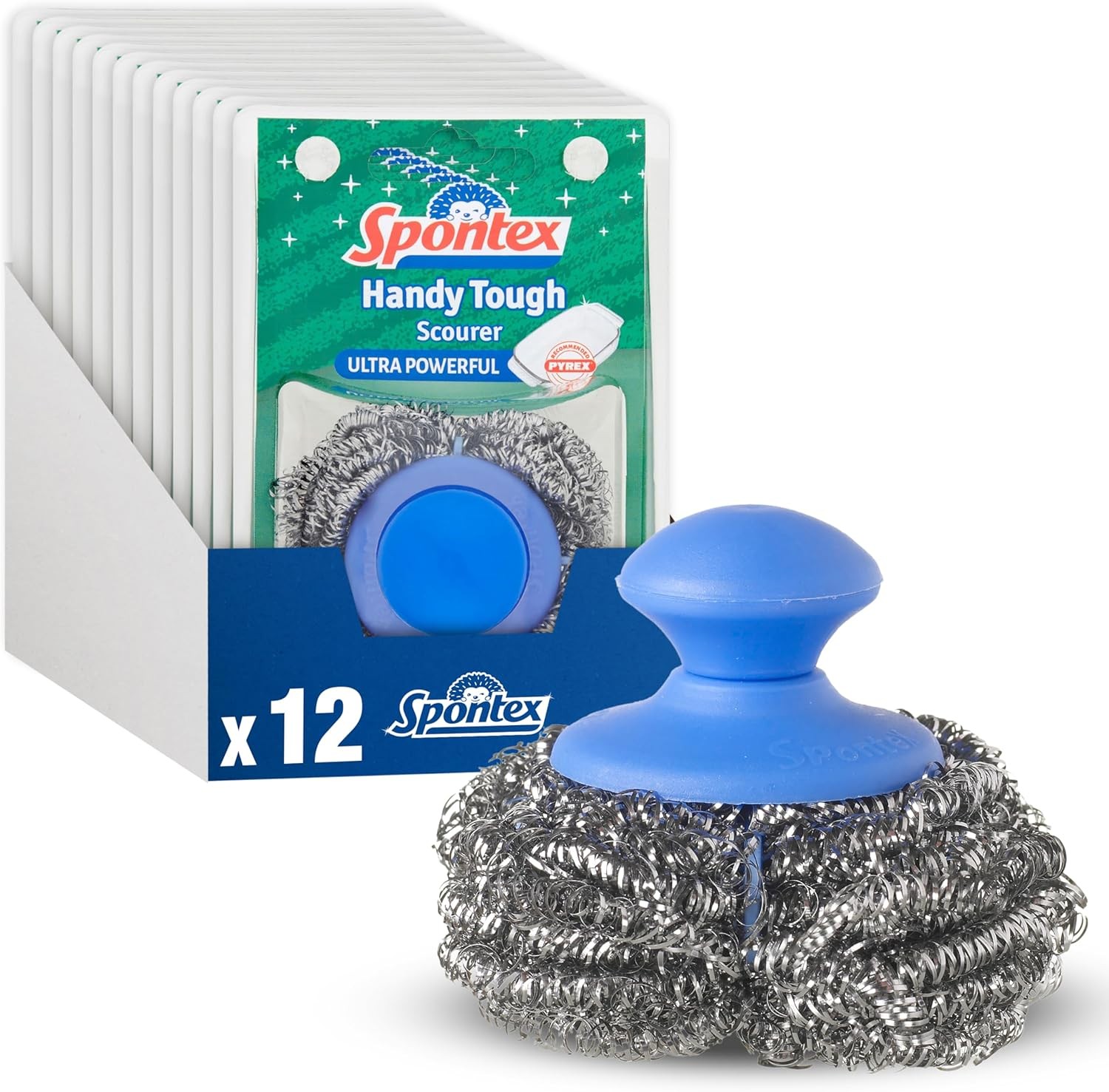 Spontex Handy Tough Kitchen Scourers | Wire Wool Pan Scourers with Handle | 90%