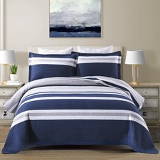 100 Cotton King Size Quilt, Navy Striped Lightweight king 98"x106" Blue