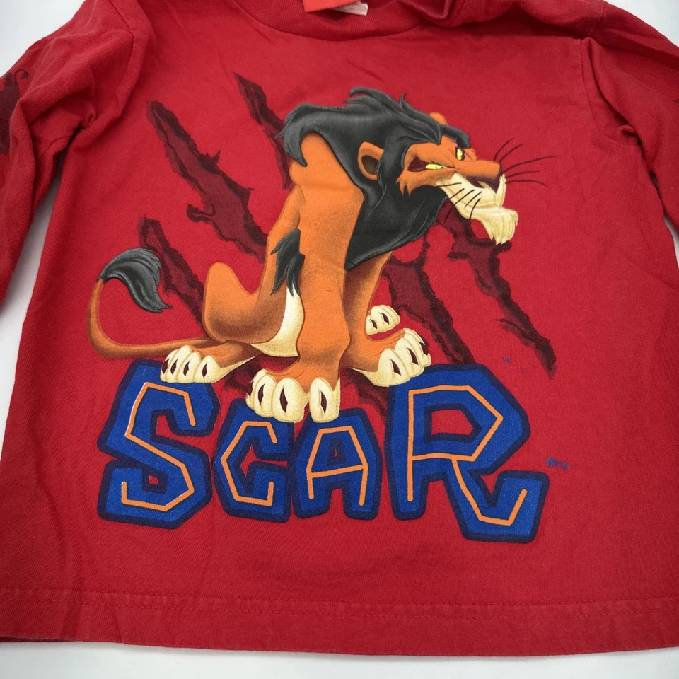 Vintage 90s Disney Lion King Scar Villian Long Sleeve Shirt Kids XS Rare! 🔥red - Image 2 of 4