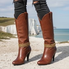 Women Boot Bracelet Antique Gold Metal Chain Multi Waves Anklet Shoe Charm PAIR