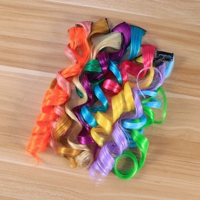 12 Pcs Clip In Hair Extensions Curly Colored Hairpieces Gradient (Random Color)