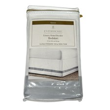 Everhome Bedskirt Emory Hotel Border Queen White/ Grey Tailored 15 Inch Drop