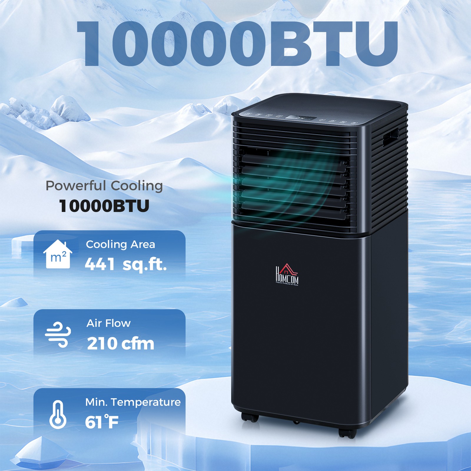 10000 BTU Portable Air Conditioner w/ 4 Modes for Home Office, Black