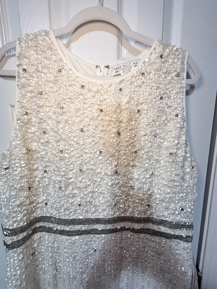 NWT MAC DUGGAL SZ 16 White Elegant vertical-sequined sleeveless midi #10509 - Image 3 of 4