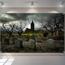 Halloween Graveyard Banner 71X43 in Haunted House Decor